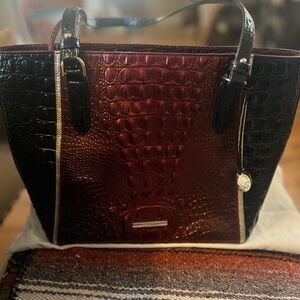 Brahmin large Black and Red Crocodile-Embossed Women's shoulder bag